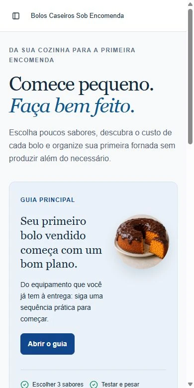 Tela real do aplicativo Bolos Caseiros Sob Encomenda