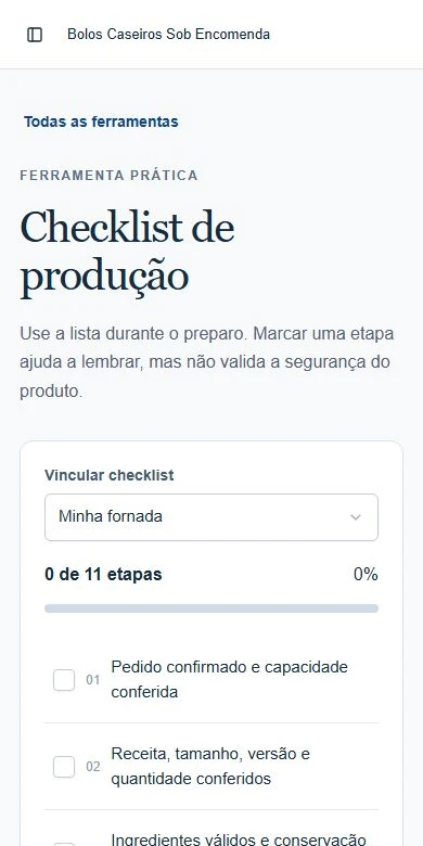 Tela real do aplicativo: Checklist de produção
