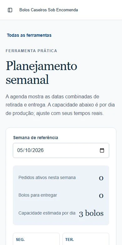 Tela real do aplicativo: Planejamento semanal