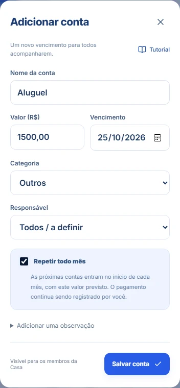 Passo real do tutorial com a opção Repetir todo mês.