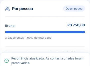 Passo real do resumo de pagamentos por pessoa.