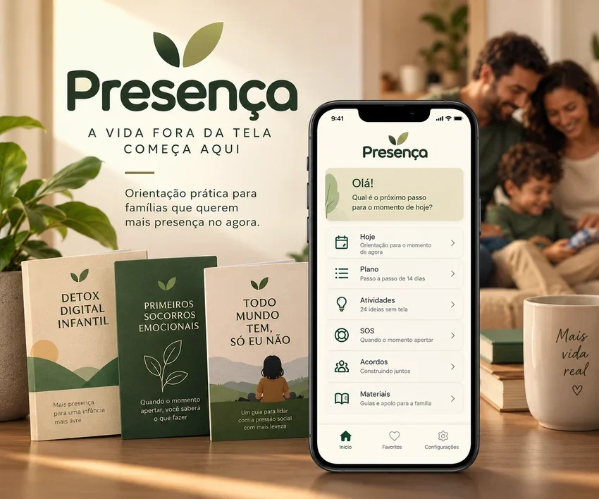 Presença: apresentação ilustrativa do aplicativo e dos três ebooks digitais