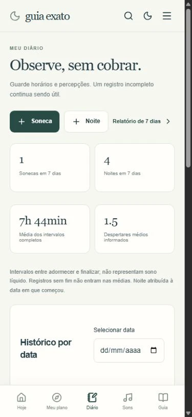 Tela do aplicativo: Seu diário do sono