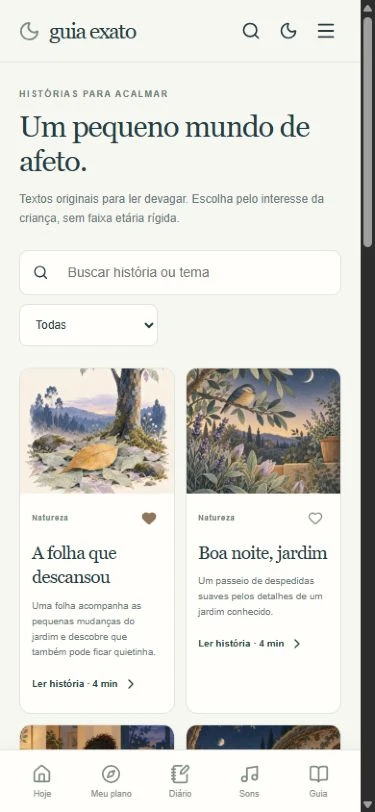 Tela do aplicativo: Histórias para desacelerar juntos