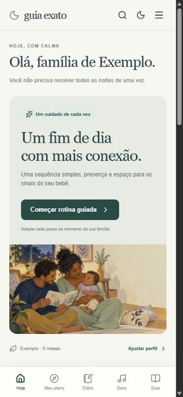 Tela do aplicativo: Hoje, um cuidado de cada vez