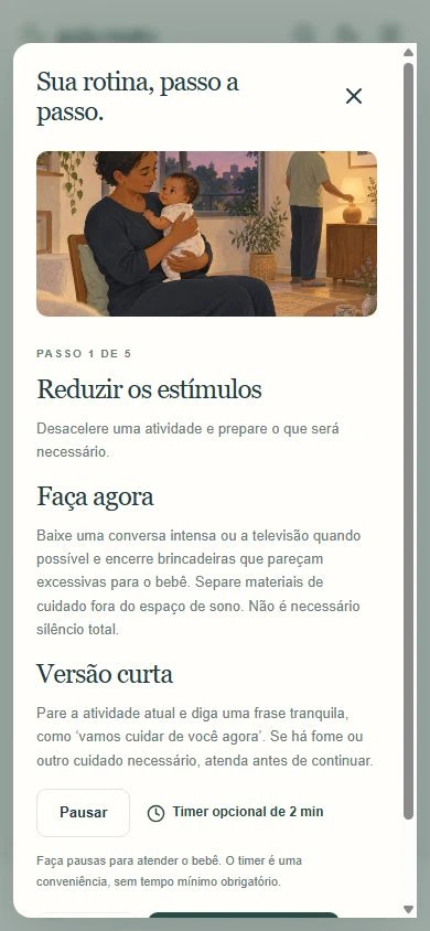 Tela do aplicativo: Rotina pré-sono guiada